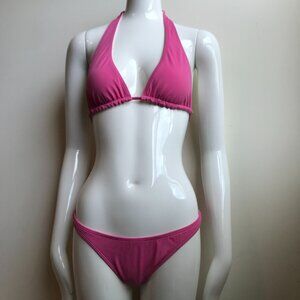 Billabong Swimwear Pink Solid Reversible Cream Halter Top Bikini